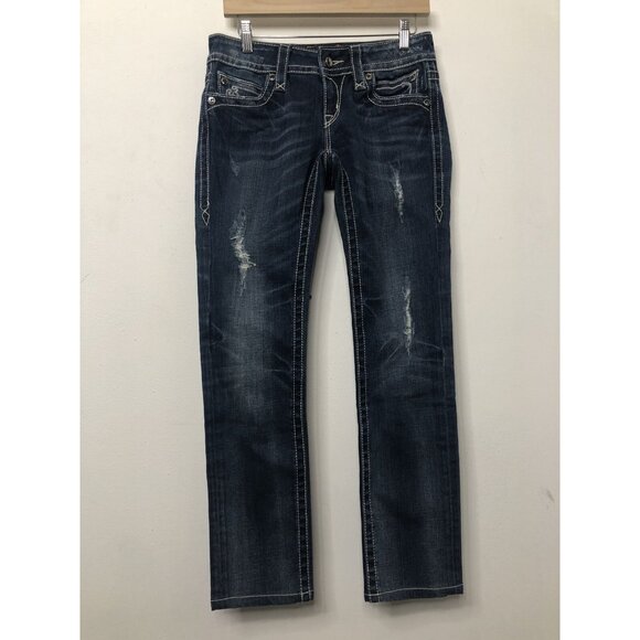 Rock Revival Noelle Skinny Womens 28x29 Blue Denim Jeans Distressed Stretch - Picture 2 of 9